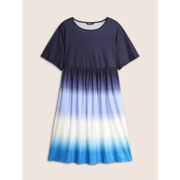 3X 22 24 Plus Size Ombre Tie Dye T shirt Dress Round Neck Pockets BloomChic - Picture 5 of 8